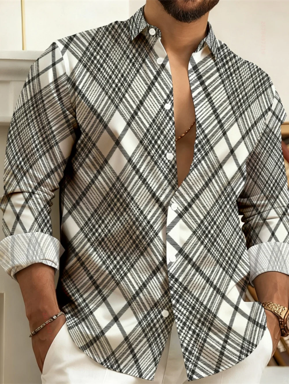 

Men's Plaid Long-Sleeved Shirt Men's Casual Shirt Stylish Sophisticated Trendy Top Comfortable Fabric Street Style Fashion Top