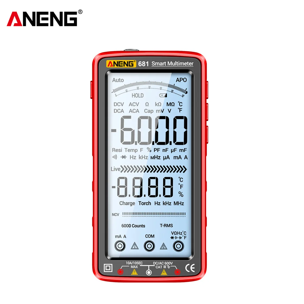 Imagem -04 - Aneng-multímetro Recarregável Anti-burn Inteligente Testador Elétrico sem Contato Screen Display Alcance Automático Ferramenta Multímetro 681 682 683