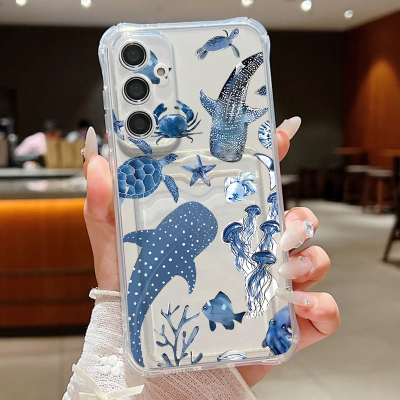Ocean Whale Pattern Phone Case For Samsung Galaxy A57 A37 A17 A56 A16 A55 A36 A26 A15 A35 A54 A53 5G Clear Card Bag Wallet Cover