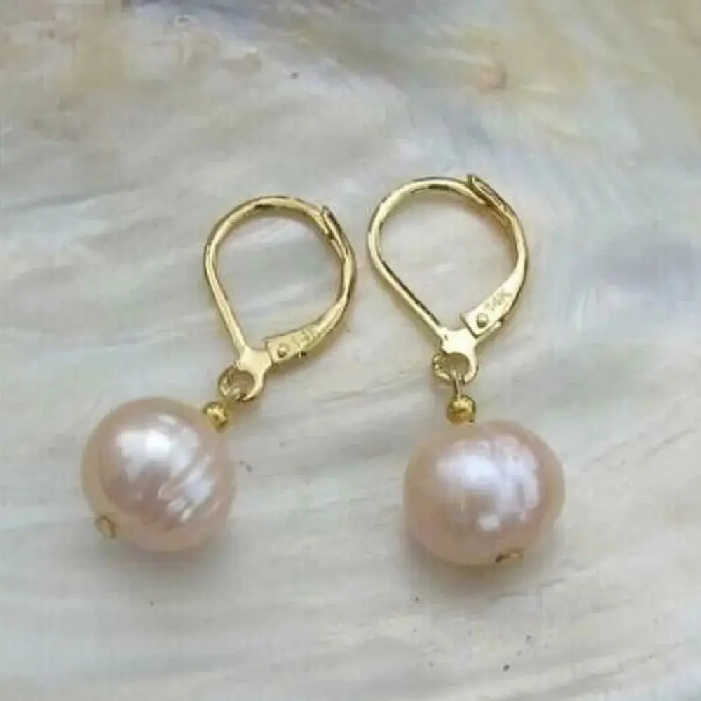 AAA Pink NEW 9-10mm Baroque South Sea Gold Pearl WOMEN Earring 14k Freeshippings Items