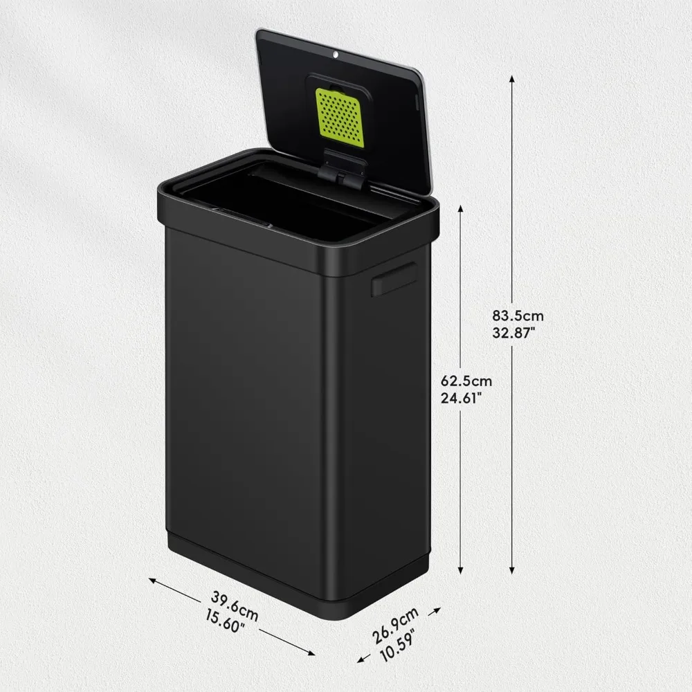 

Deluxe Mirage-T 50 Liter / 13.2 Gallon Touchless Rectangular Motion Sensor Trash Can, Matte Black Stainless Steel Finish