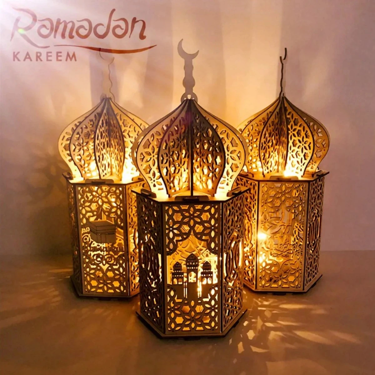 Wooden Palace Ornament Ramadan Decoration For Home 2024 Aid Eid Mubarak Ramadan Kareem Islamic Muslim Festival Party Supplies