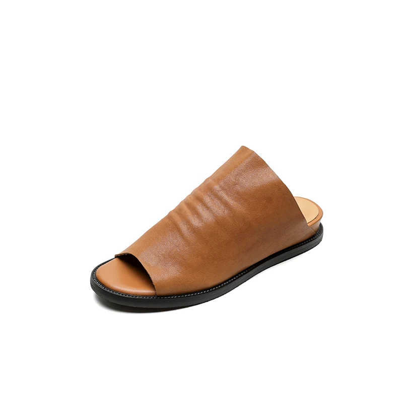 

Vintage Wedge Heel 2.5cm Mules Open Toe Backless Washed Horsehide Platform Rubber Sole Slip-On Burgundy Camel Black