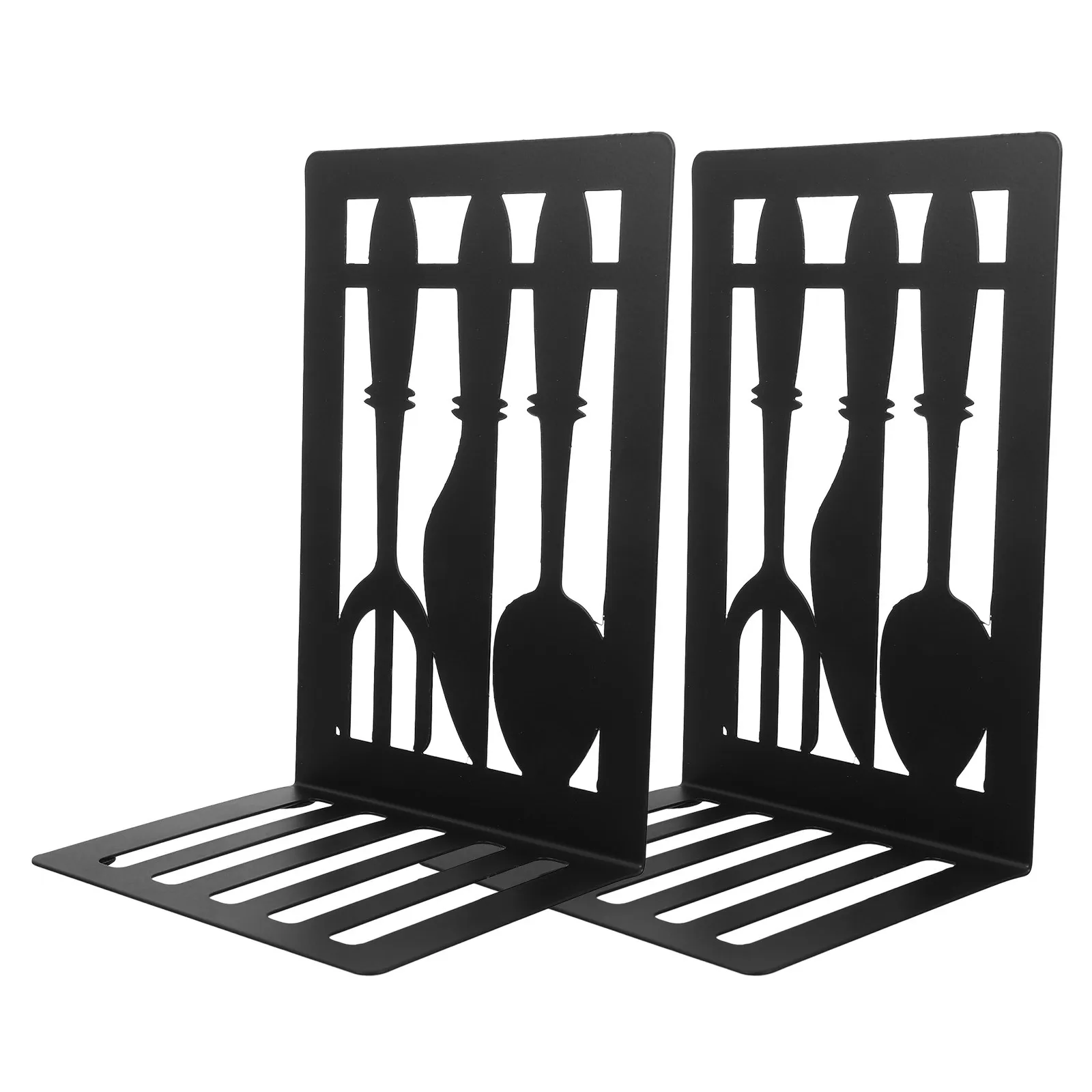 

1 Pair Bookends Decorative Iron Book Holder Cutlery Design Study Accessory Organizer Perfect for Desk Shelf Home Office