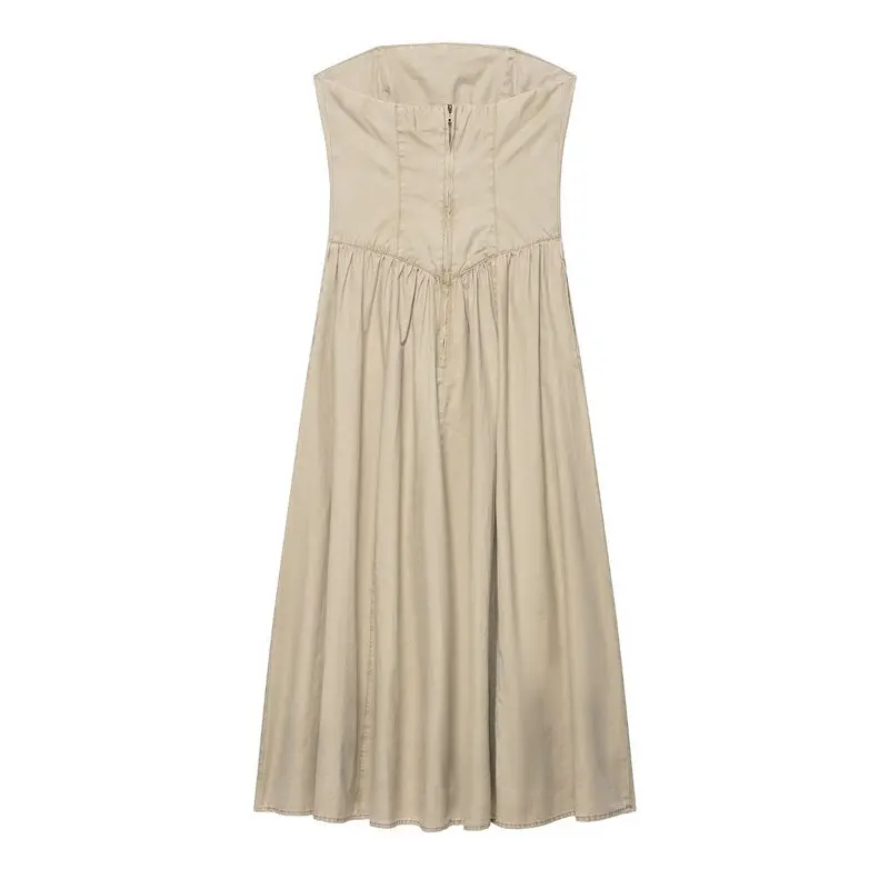 ウォッシュドデニム ロング ワンショルダー チューブトップ ワンピース 新作 秋 2025 レディースファッション カジュアル ノースリーブ スカートスタイル 通勤風