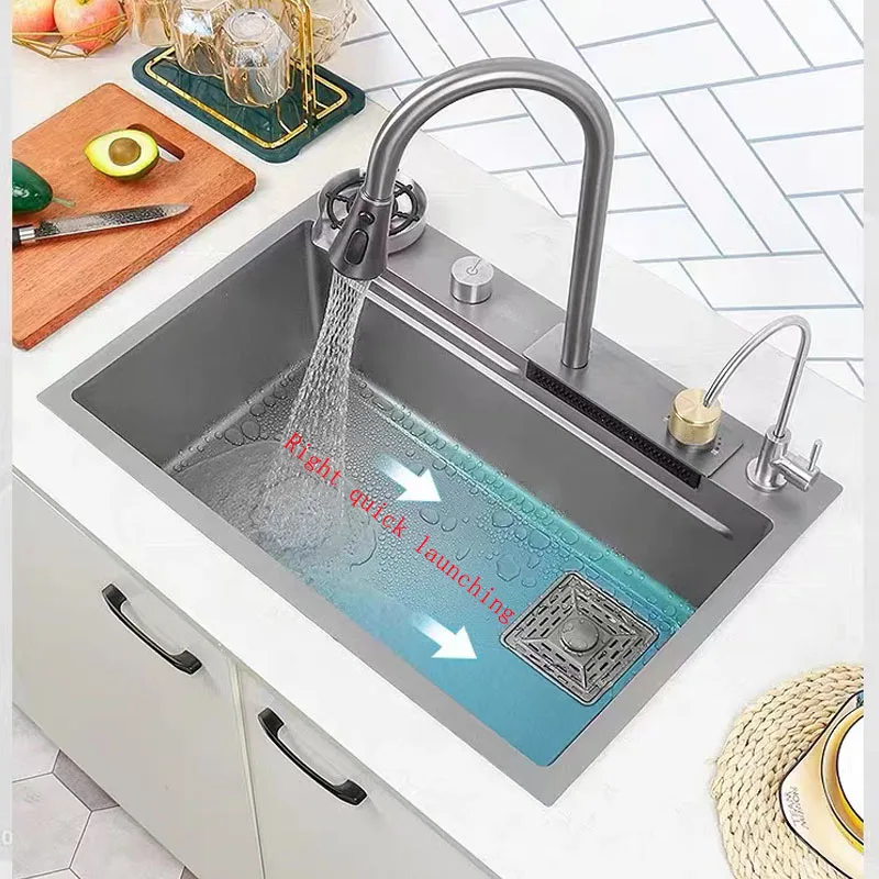 

Grey Nano 304 Stainless Steel Sink Kitchen Wash Vegetable Basin Large Single Kitchen Sink