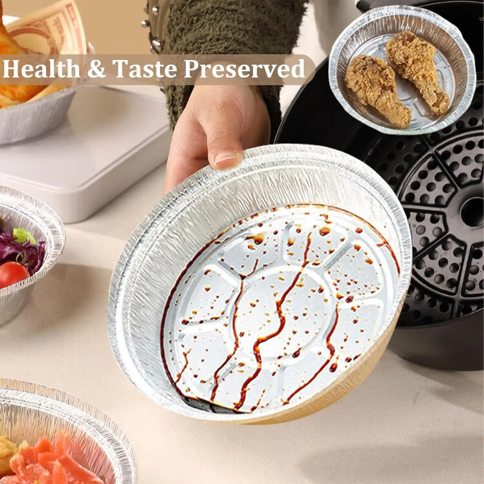 Air Fryer Inserts 50 Pieces Aluminum Foil Inserts Oil-proof Round Air Fryer Filter Liners For Bakeware Microwave Toaster Oven
