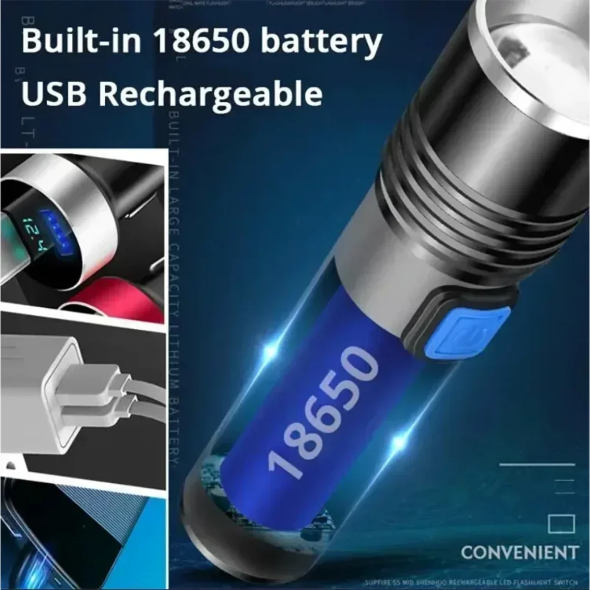 395nm UV Flashlight High Power USB Rechargeable Ultraviolet Black Light Torch Pet Urine Detection  Currency Verification Lantern view 6