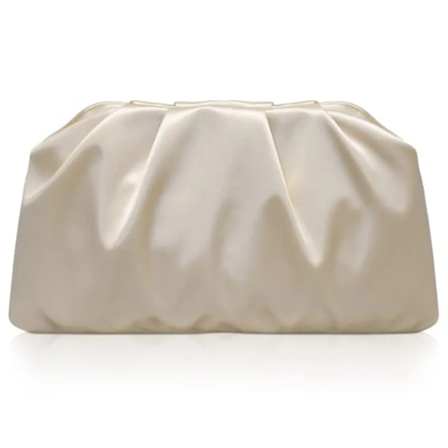 

Larcenciel Champagne Clutch Purses for Women, Pleated Satin Handbag with Removable Chain Straps, Dumpling Pouch Style Shoulder