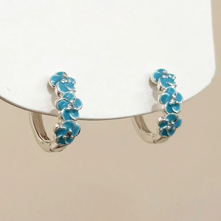 

Real 925 Sterling Silver Minimalist Enamel Flower Hoop Earrings for Women Cute Plant Fine Jewelry Accessories in Summer