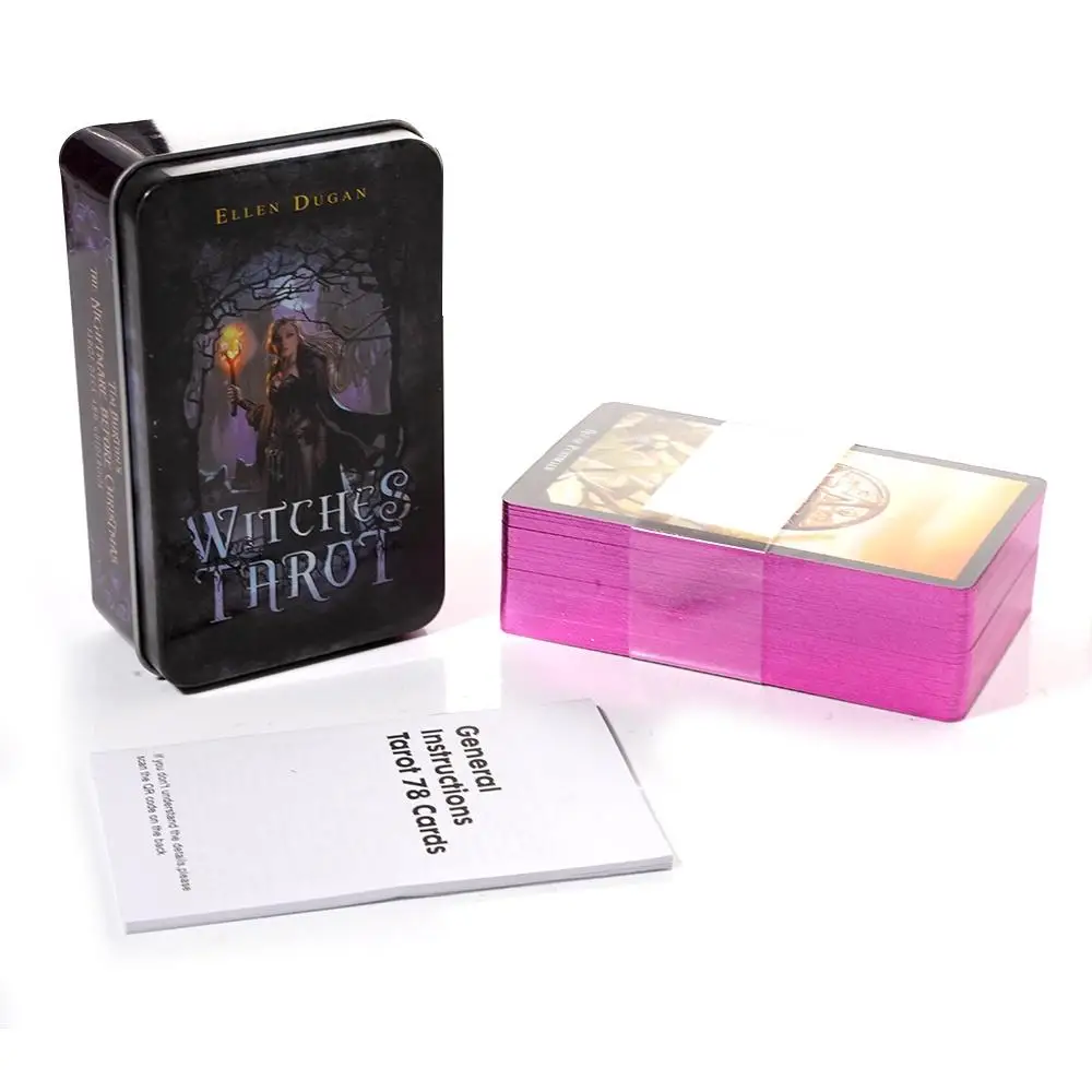 10.3*6cm Witches Tarot In A Tin Metal Box Tarot Deck with PDF Guide Book Divination Fate Cards