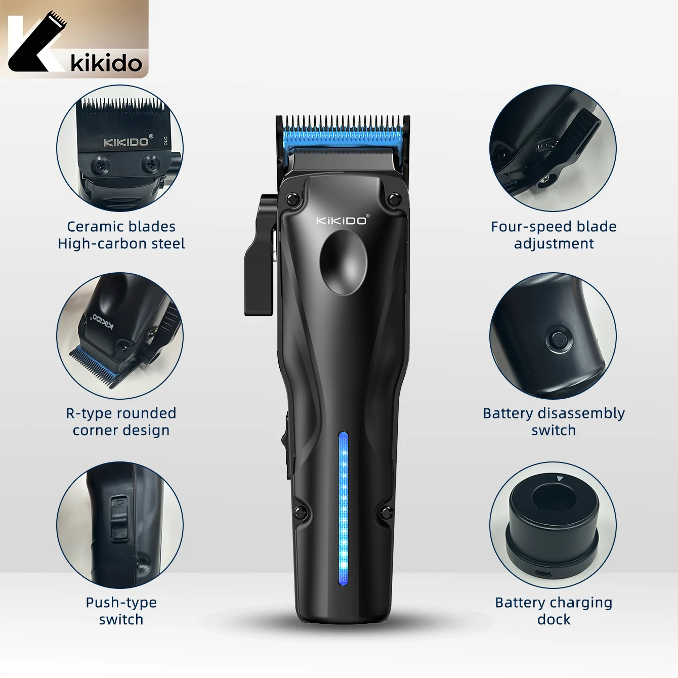 KIKIDO مشابك شعر احترافية 75000 دورة في الدقيقة آلة قص الشعر محرك قوي مشابك كهربائية R-نوع شفرة مقص الشعر الرجال #6