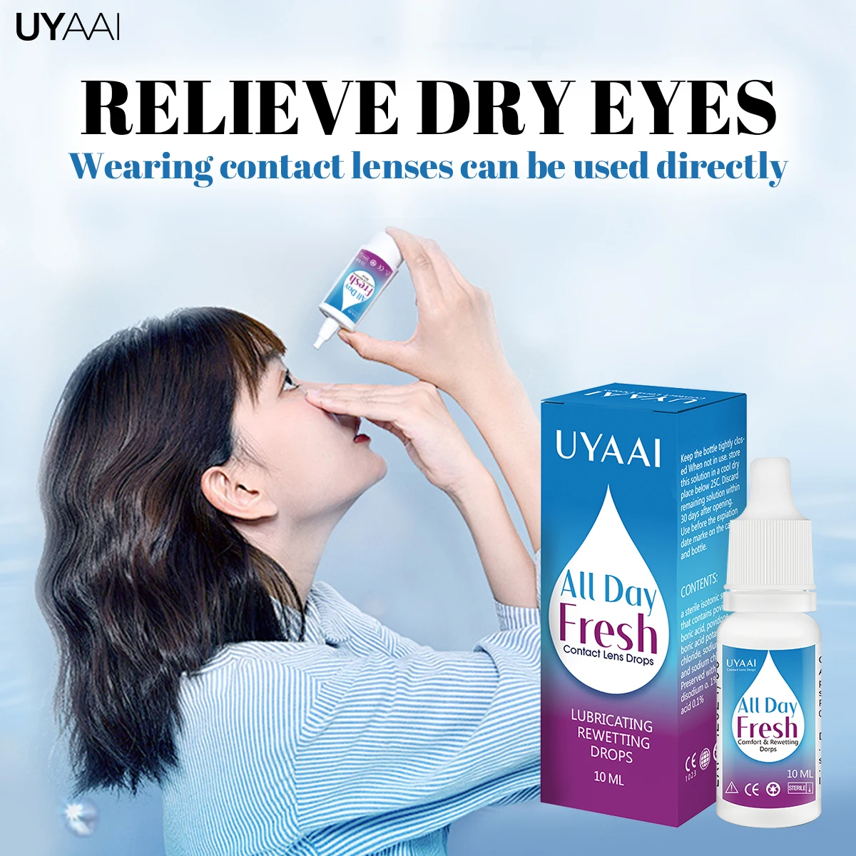 UYAAI 10ml Contact Lens Eye Drops Eyes Comfortable Solution Liquid Nursing For Eyes