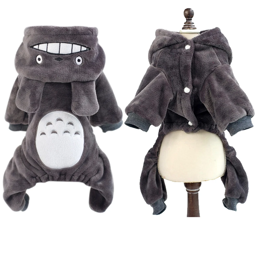 Pet Dog Costume Cozy Outfit Onesie Puppy Flannel Clothes Four Legs Pajama with Hood Thicken Fleece Jumpsuit