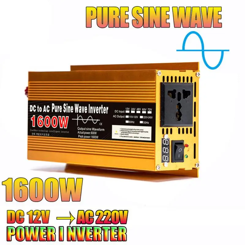 

1600W-3000W Pure Sine Wave DC 12V/24V To AC 220V Transformer Convert Multi-function Socket Converter Car Inverter