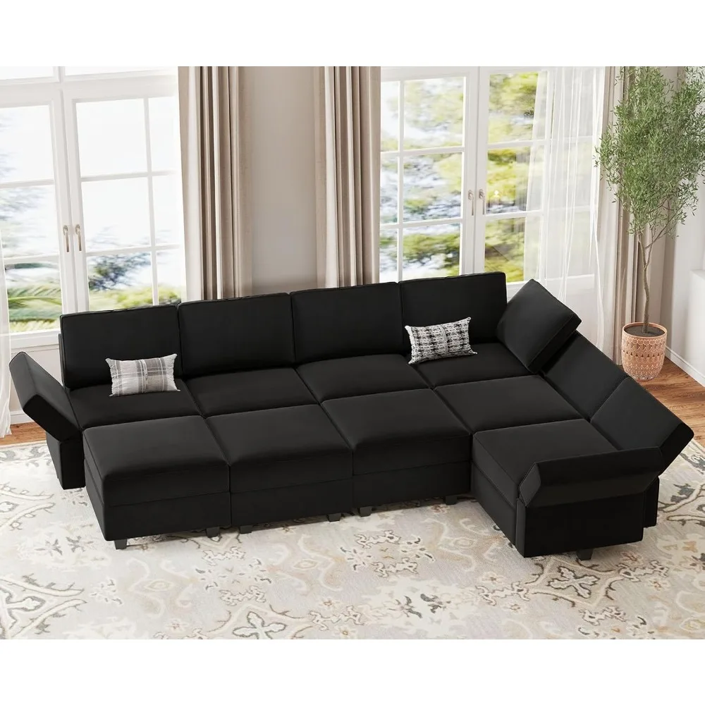 

Sleeper sectional sofa,Velvet L Shaped Corner Couch with Storage Seats,with Ottomans , Living Room Sofas.