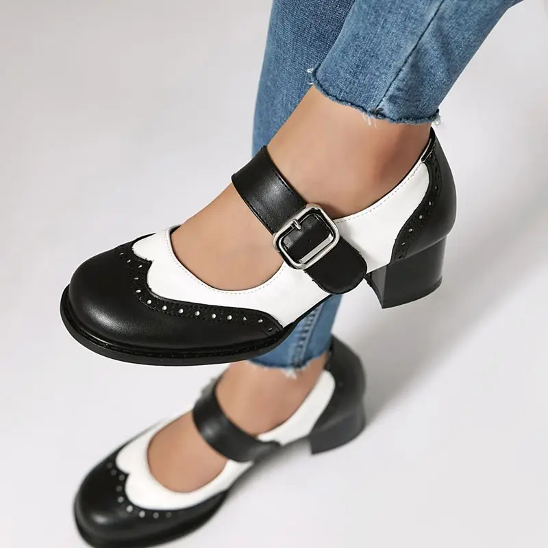 

ORCHA LISA New Casual Women's Mary Janes Pumps Round Toe Block Heel Buckle Strap Mixed Color Sweet Daily Big Size 42 Summer
