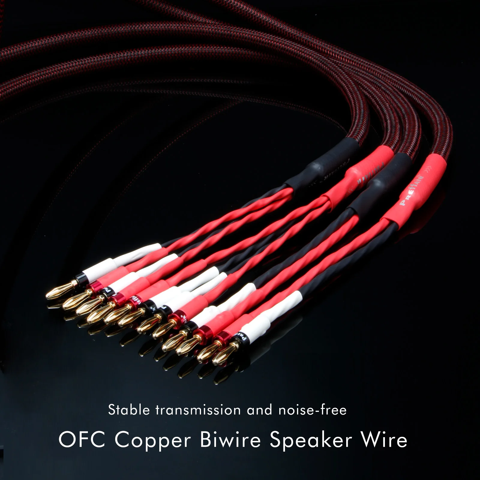 Paar Bananen-Lautsprecherkabel, 9 AWG, OFC, kupfergeschirmte Lautsprecherkabel, vergoldete Anschlüsse, geflochtene Hülsen, Schutzverstärker – Detail 4