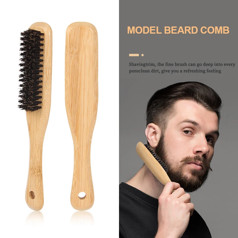 1pcs Men Boar Bristle Hair Brush Natural Wooden Wave Brush For Male Beard Hairbrush Beard Brush