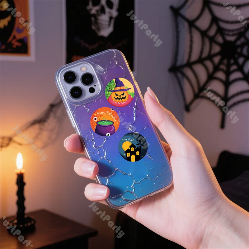 1 Roll 500pcs Halloween Skull Pumpkin Witch Black Cat DIY Round Stickers Sealing Packaging Labels Waterproof Festival Stickers view 6