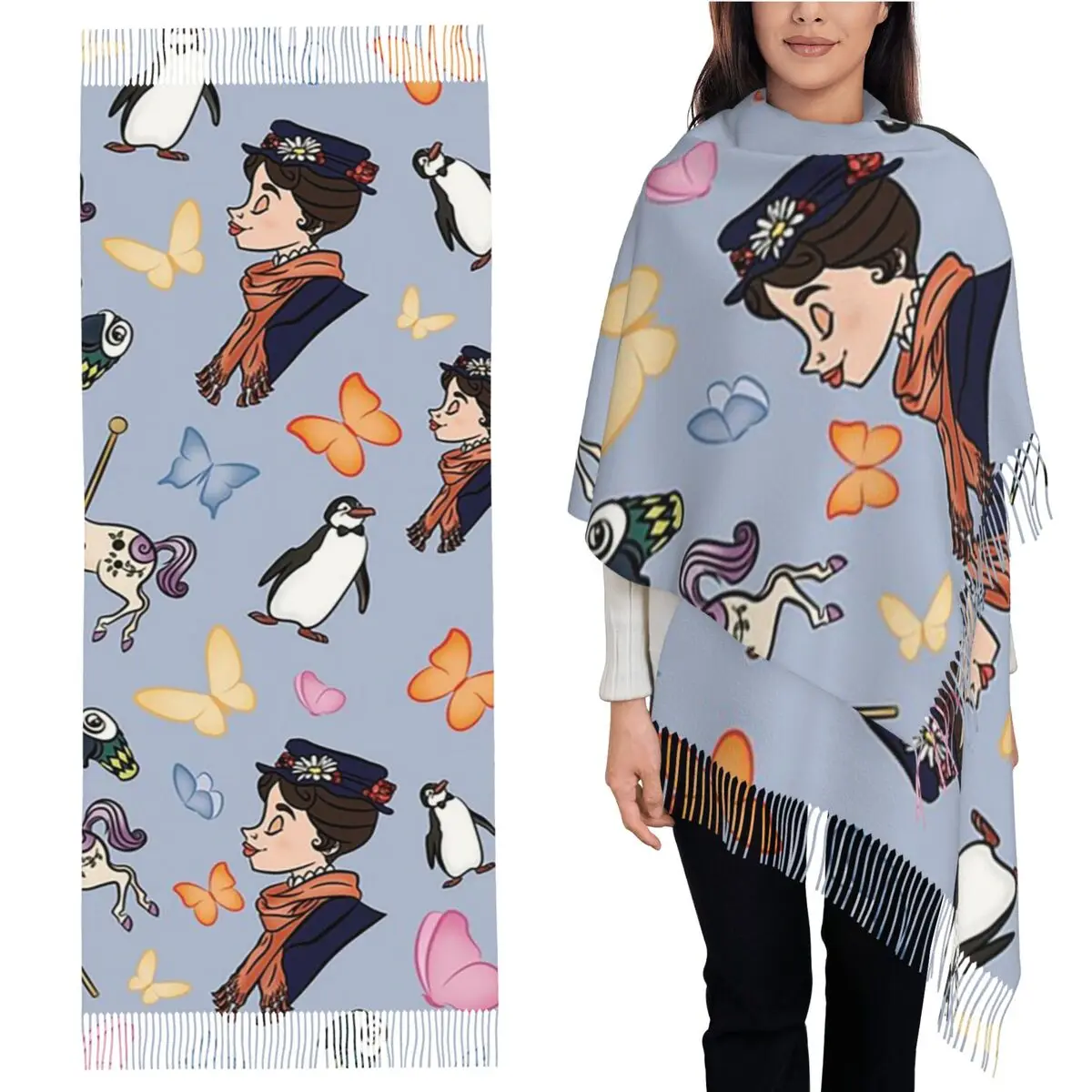 

Mary Poppins Pattern Scarf Tassel Scarves Women Soft Warm Shawls and Wraps Large Fall Winter Shawl Wrap