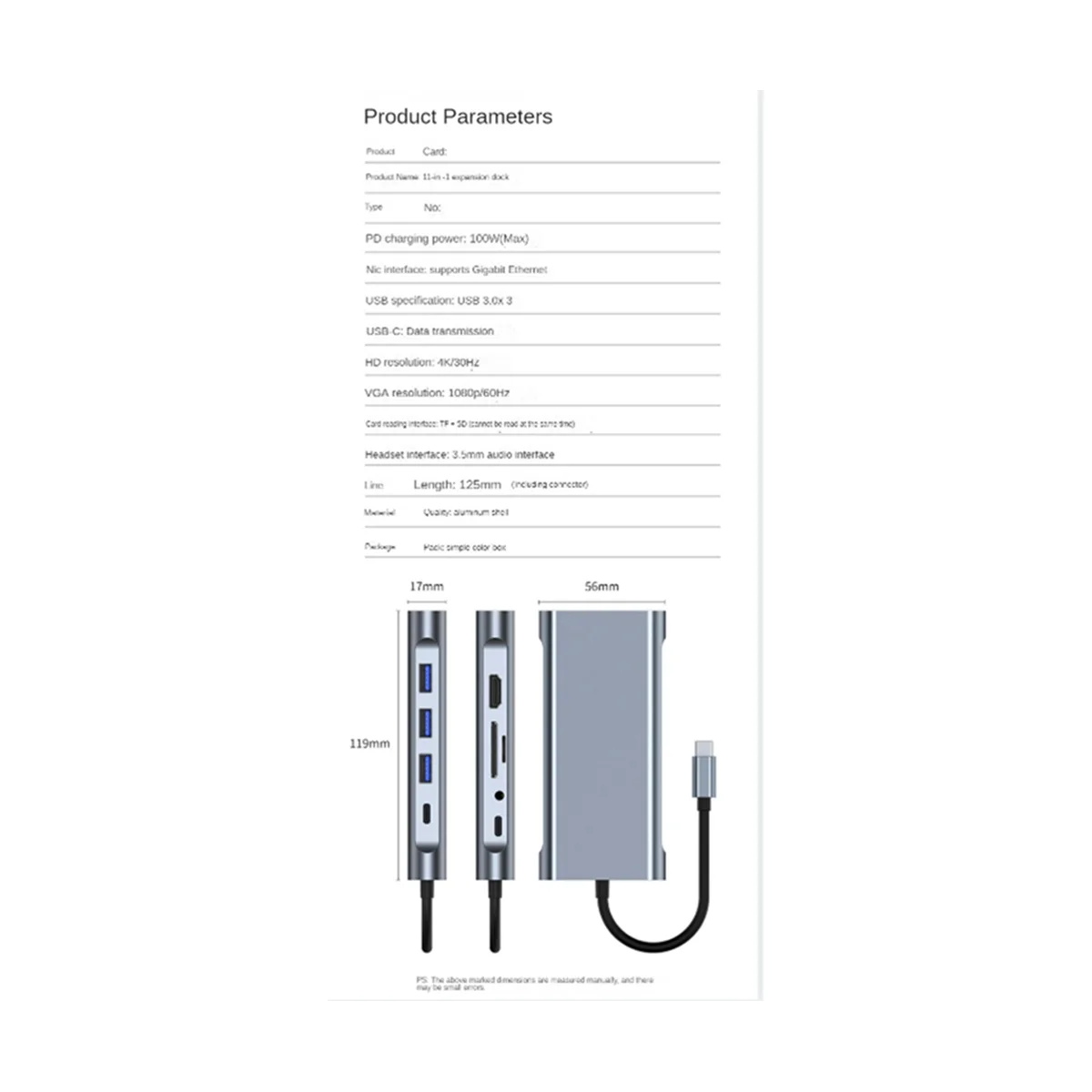 11 in 1 tipo C Dock USB Hub 3.0 Splitter adattatore multiporta 4K HDMI compatibile RJ45 SD/TF VGA PD Jack Audio Ethernet