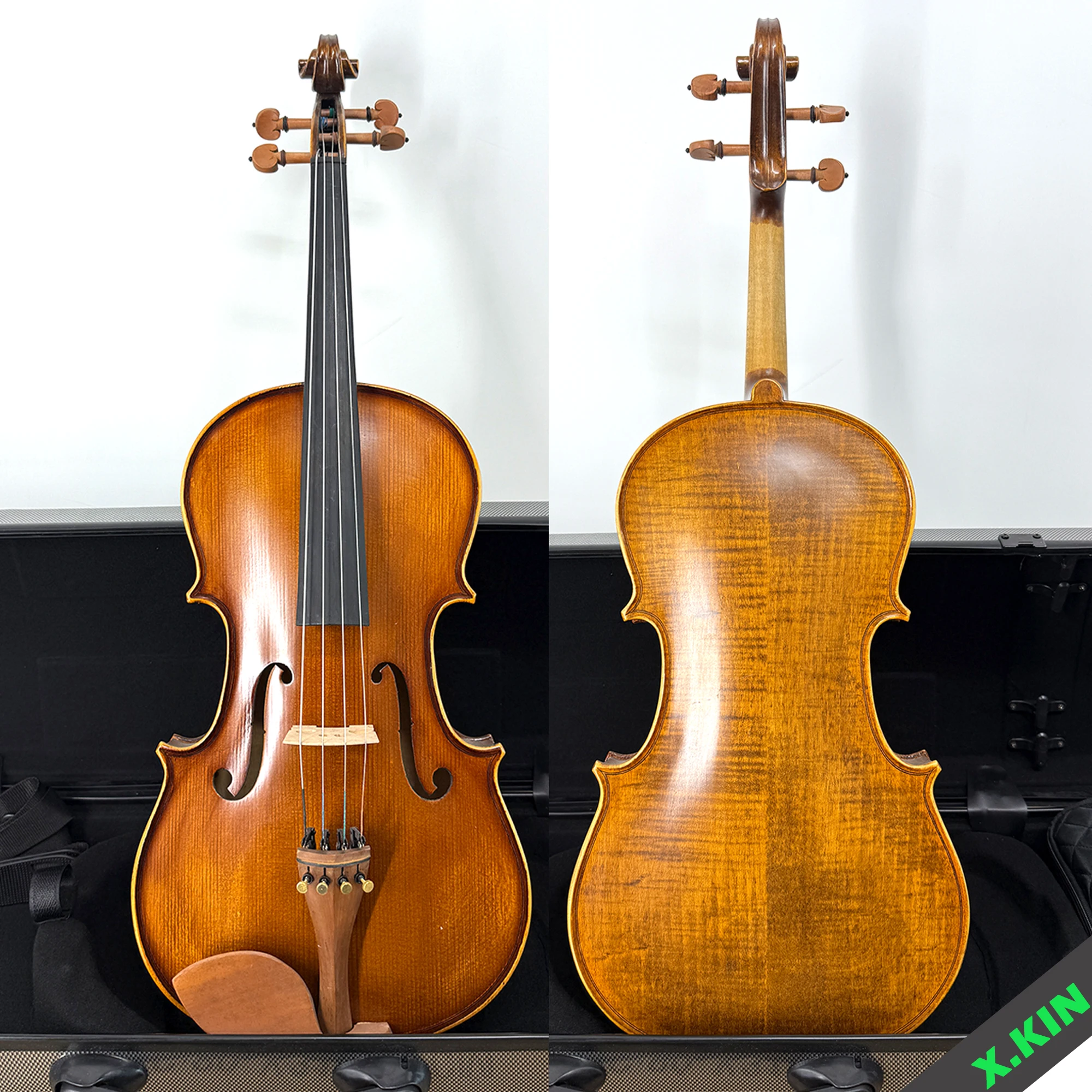 Professional Matte-Finished Patterned Handmade Viola with Spruce Top, Patterned Maple Back, and Jujube Wood Fittings 15-16.5inch