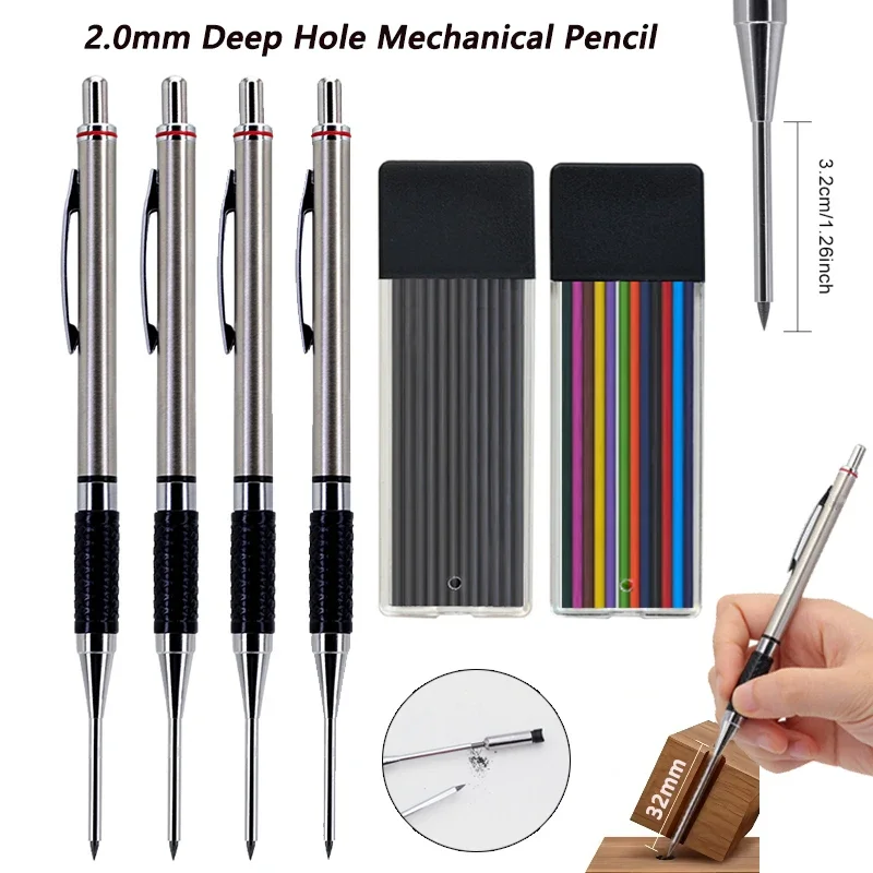 Nouveau crayon mécanique pour le travail du bois, avec pointe de 2,0 mm, manche antidérapant en caoutchouc souple, crayon automatique, outil de marquage pour dessin technique, modèle 2028.