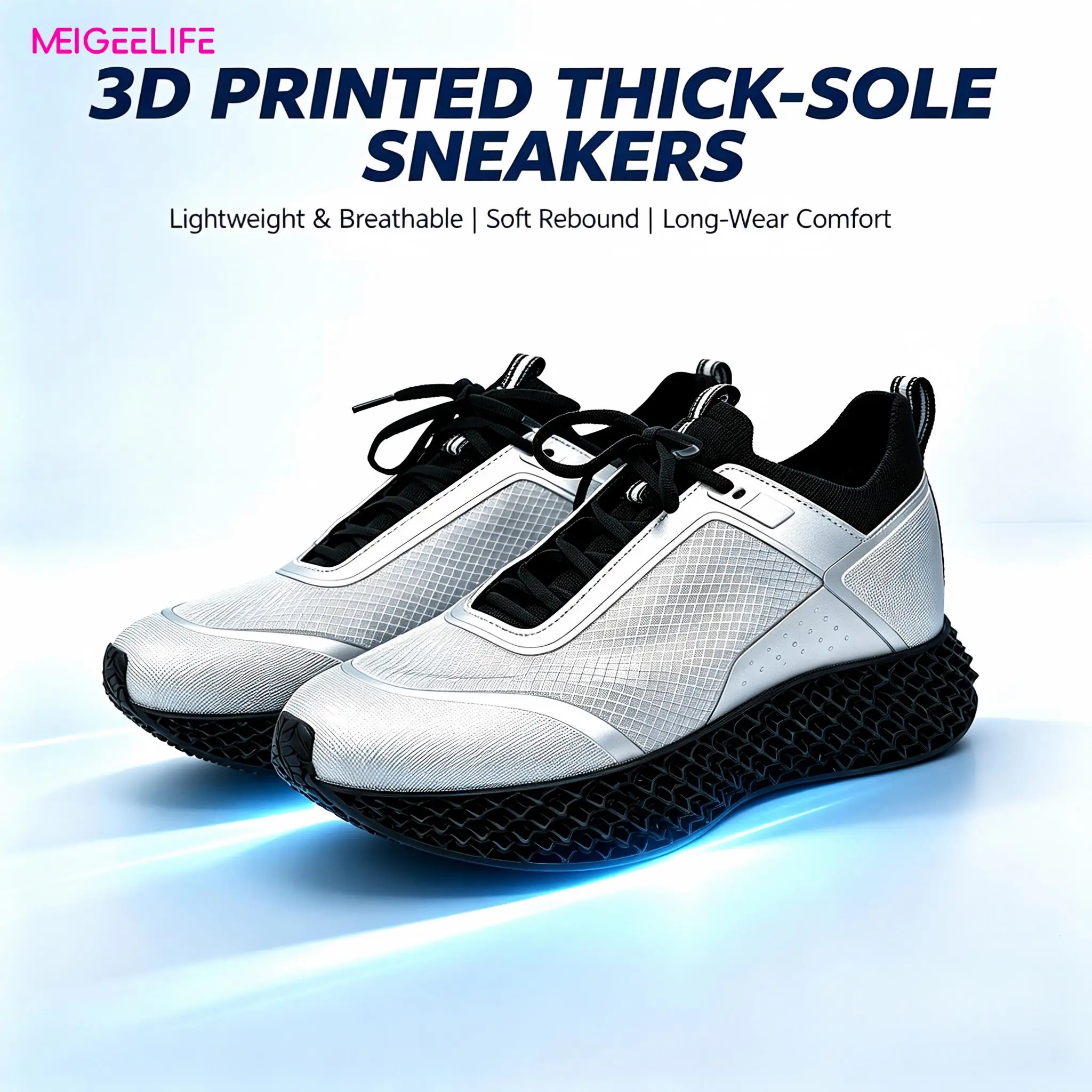 Unisex 3D‑Printed Casual Sports Shoes, Non‑Slip Breathable Mesh Height‑Increasing Shock‑Absorbing Sneakers