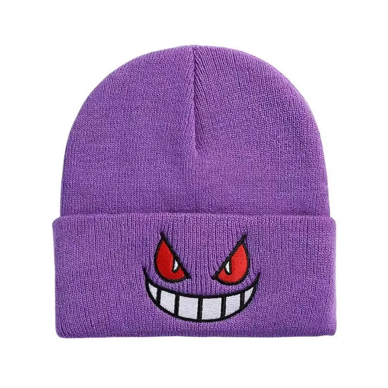 Anime Cap Cartoon Gengar Headgear Big Mouth Red Eyes Embroidery Autumn And Winter Knitted Hat Hoodie Warm Hat