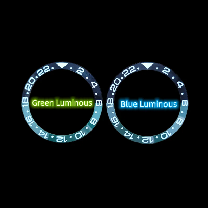 Modified New Watch Accessories Outer Diameter 38MM Blue Green Luminous GMT Oblique Green Black Aluminum Bezel Insert