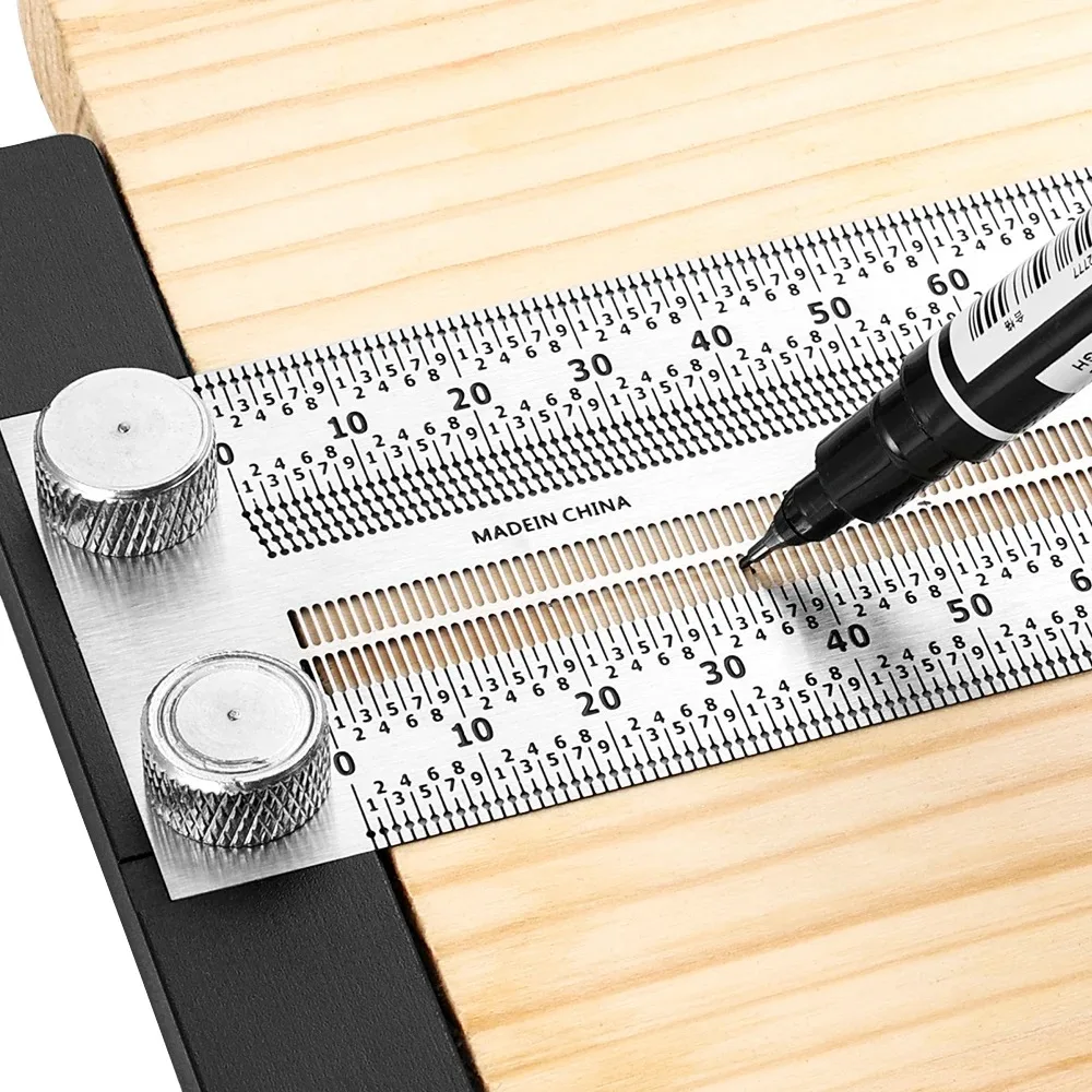 High-precision Scale Ruler T-type Hole Ruler Stainless Woodworking Scribing Mark Line Gauge Carpenter Measuring Tool