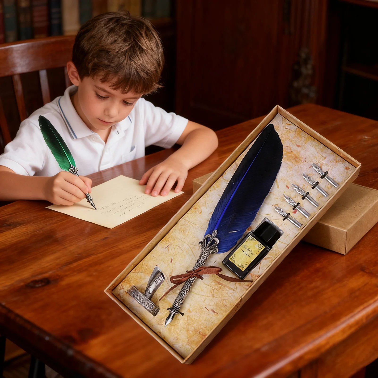 Handgefertigtes antikes Dip-Feder-Stift-Set, zufällige Farbe, Kalligraphie-Federhalter und Tintenset zum Schreiben und Kunst
