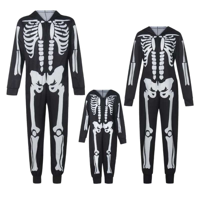 

Kids Skeleton Fleece One-Piece Pajamas Sleepwear Cosplay- Halloween Party