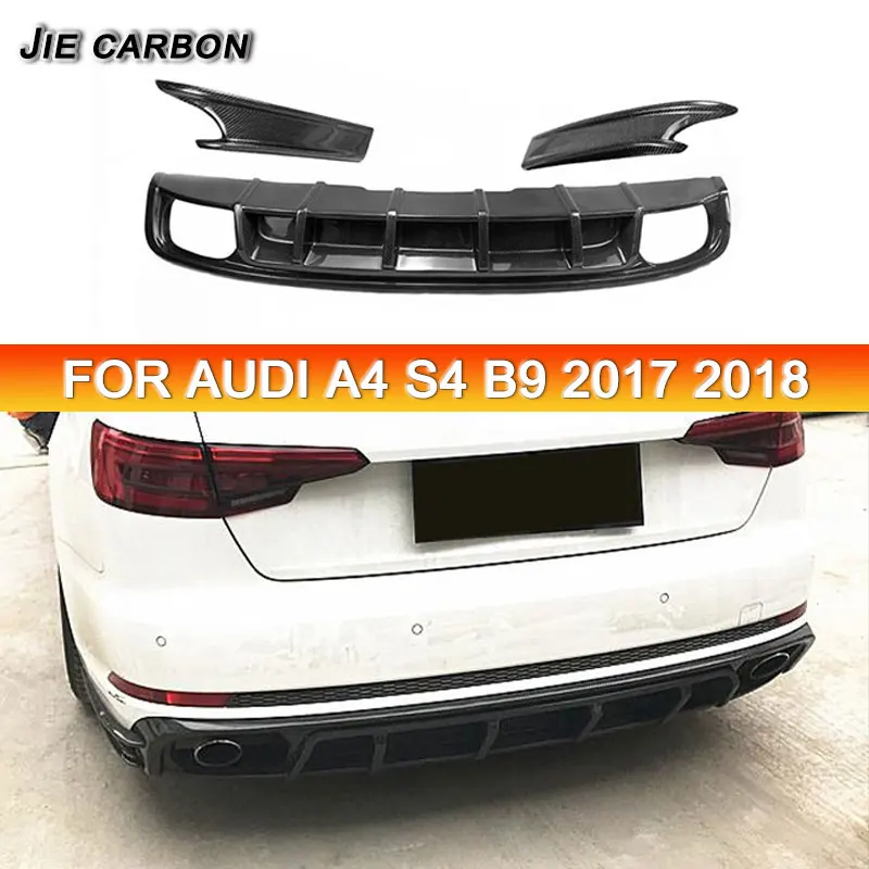 Carbon fiber Rear Bumper Diffuser For Audi A4 Sline S4 B9 2017 2018 FRP Unpainted Black Auto Car Protector Styling