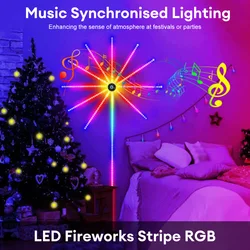 Smart LED Fireworks Lights com Controle Remoto, DIY Luzes, Bluetooth, Luzes de Férias, Casa, Interior, Quarto, Festa, Bar Decor