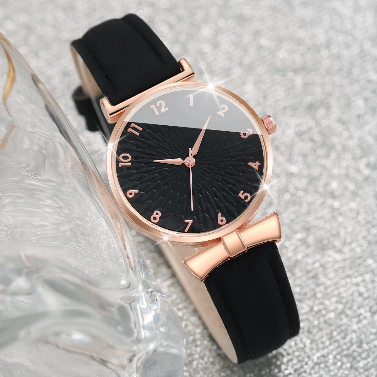 6pcs/set Women Watches Heart Leaf Bracelets Set Fashion Leather Band Ladies Quartz Watch(Without Box)