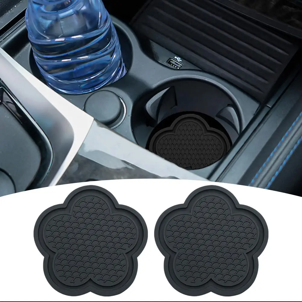 2PCS Car Cup Insert Coaster Flower Shaped Silicone Waterproof Non-Slip Sift-Proof Spill Saucer For Most Car Interior Access N6W6