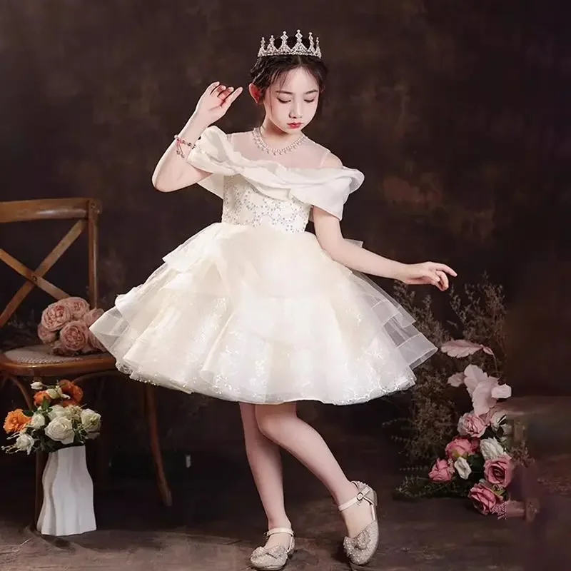 소녀의 멋진 드레스, 꽃 소녀 결혼식, 어린 소녀의 10번째 생일, 고급 피아노 연주 의상, 여름