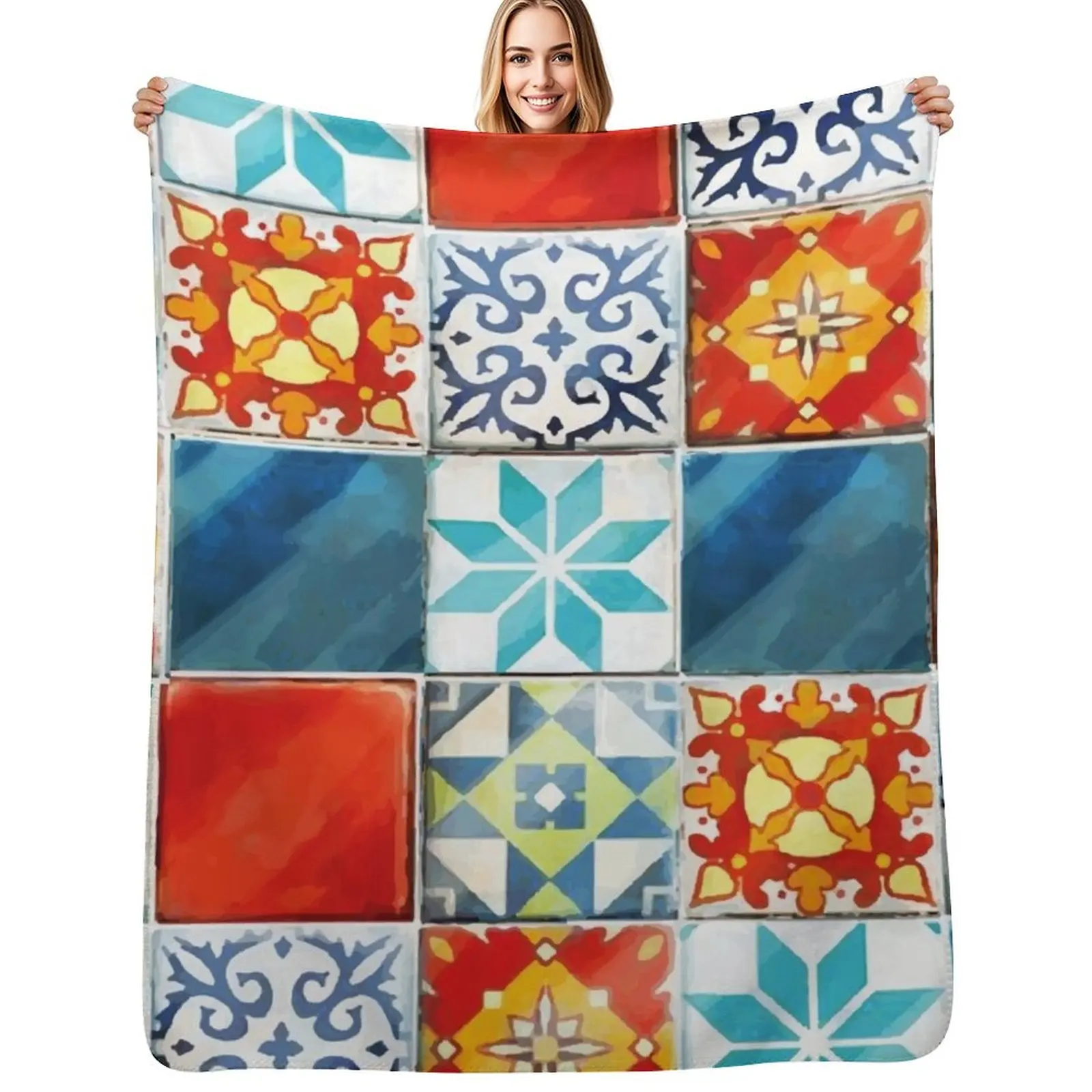 

Colorful azulejos tiles from Azul board game Throw Blanket Winter beds Thermals For Travel Summer Beddings for babies Blankets