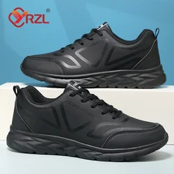 YRZL 남성용 블랙 러닝화, 가죽 방수 운동화, 내마모성, 편안한 워킹 스포츠 신발