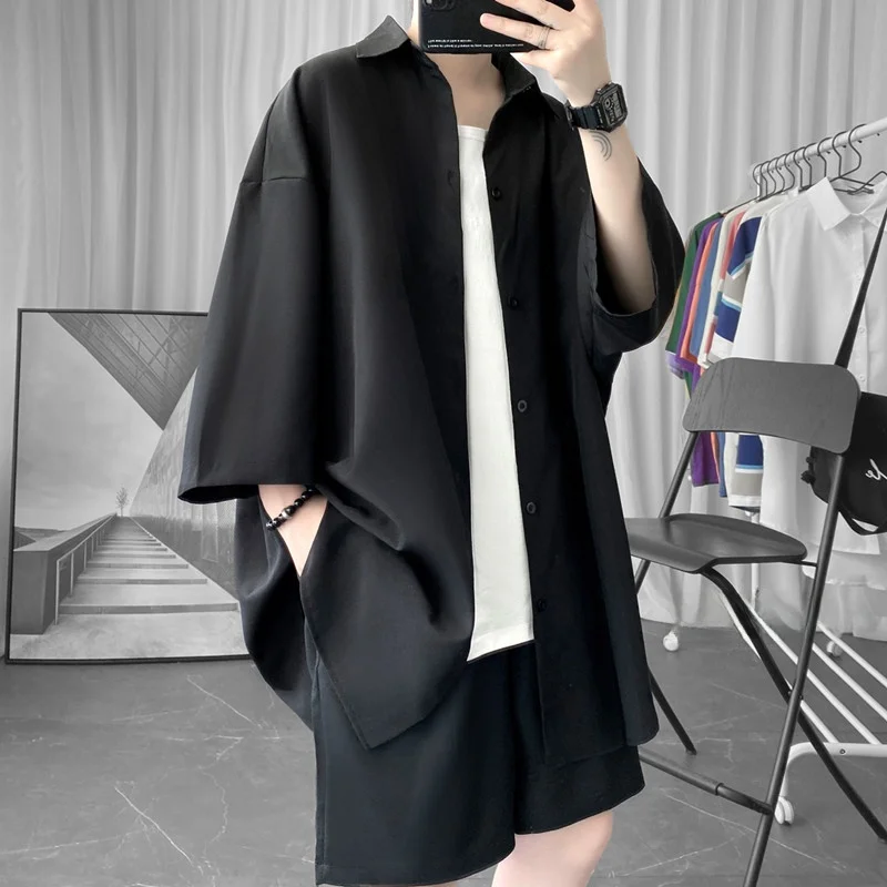 

plus Size 300 Pou Men's Casual irt Autumn New Sle Seven-Quarter Sve Drapey Ele Loose Fit Faionable Outerwear