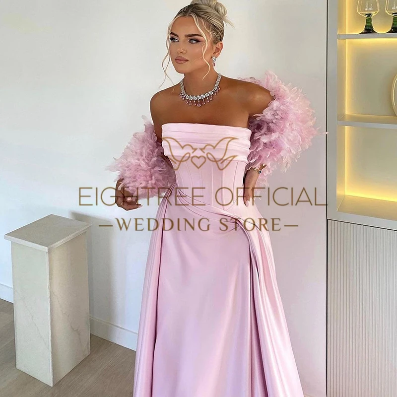 Eightree Sexy Mermaid Evening Dresses Pink Strapless Floor Length Prom Dress Saudi Arabia Party Cocktail Prom Gowns Custom Size