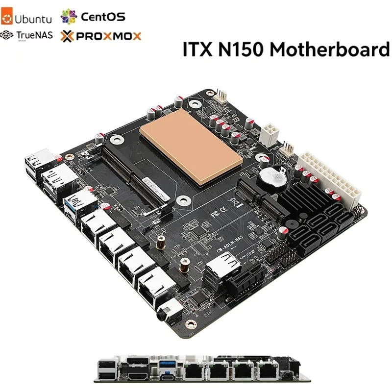 Placa Base ITX N150 NAS, Plataforma Alder Lake, DDR5 8-32G 4800-5600MHz, 4 LAN I226, 2 Ranuras M.2, 6 SATA, Puerto DP