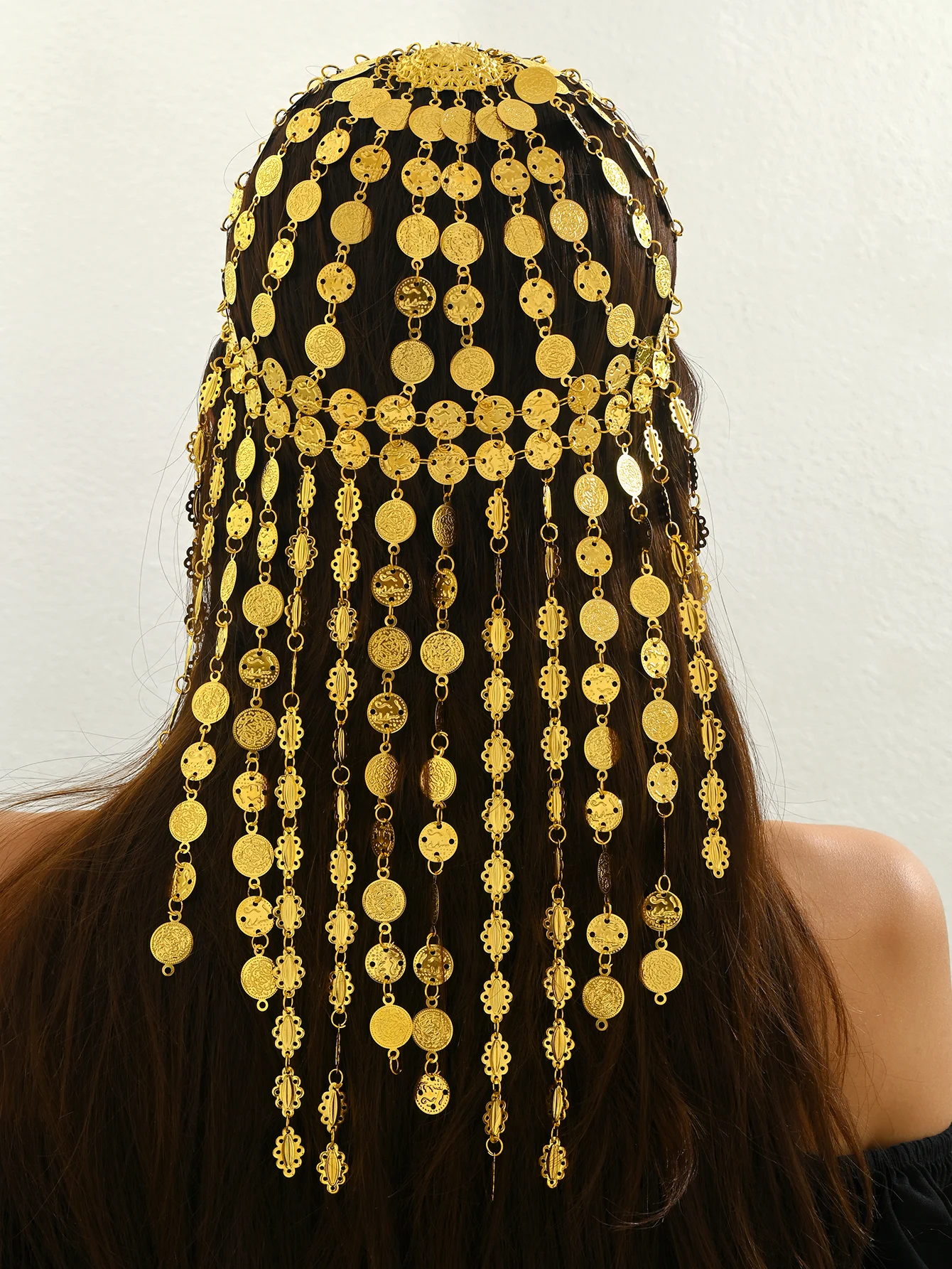 Middle Eastern vintage court-style curtain, coin-shaped mask, dance necklace, creative headwear, hairband. Middle Eastern trendy image 2