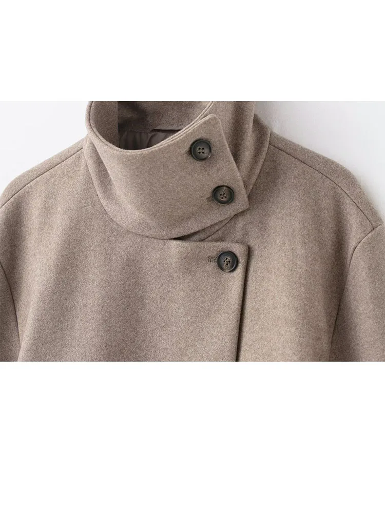 

HH женская осенне-зимняя однобортная короткая куртка с высоким воротником-стойкой и длинными рукавами и боковыми карманами, куртка в уличном стиле