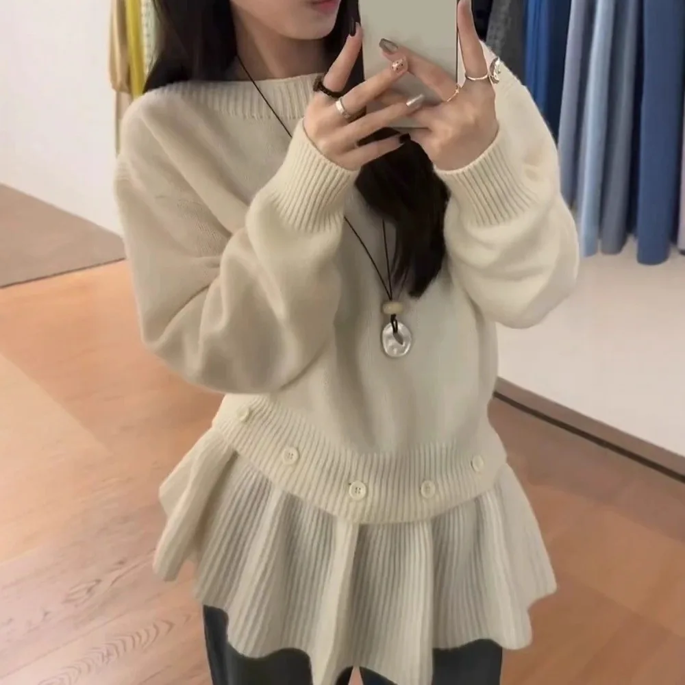 Ruffle Hem Knitted Sweater for Women in Autumn and Winter 2025 Loose and Gentle Temperament Sweater