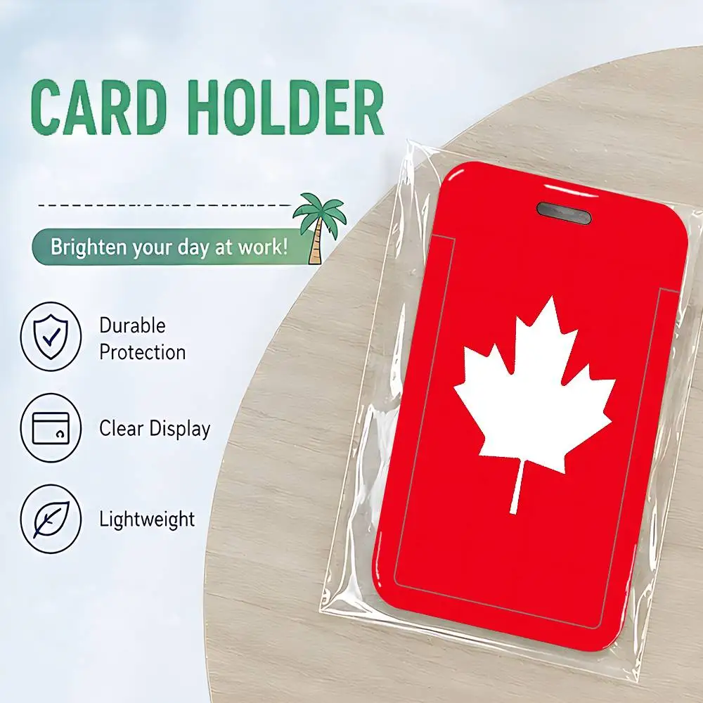 Canada Flag ID Badge Holder Neck Strap Pendant Door Card Holders Lanyards Credential Holder, Durable PVC Material