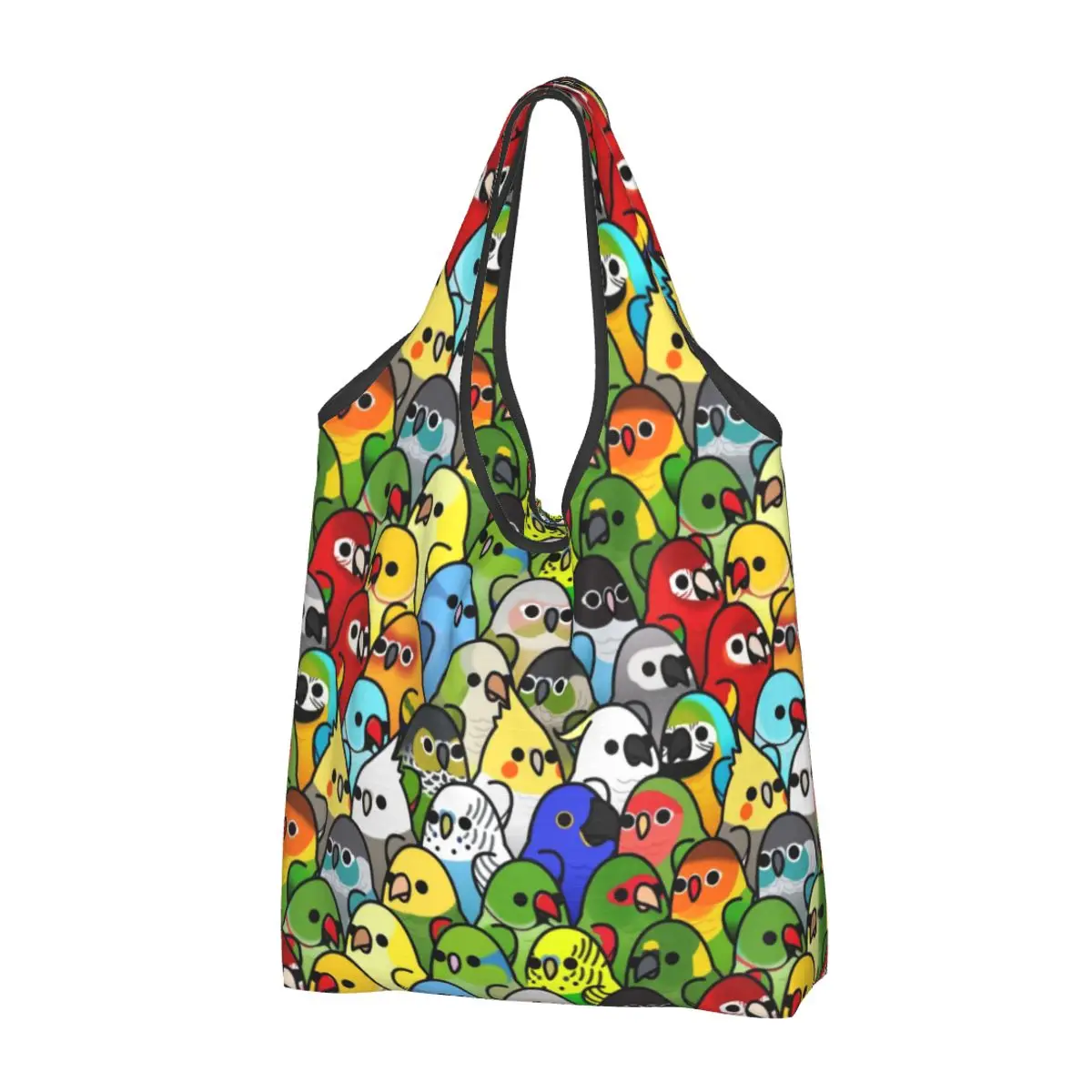 

Kawaii Funny Parrot Birds Squad Art Shopping Tote Bags Portable Cockatiel Bird Groceries Shoulder Shopper Bag