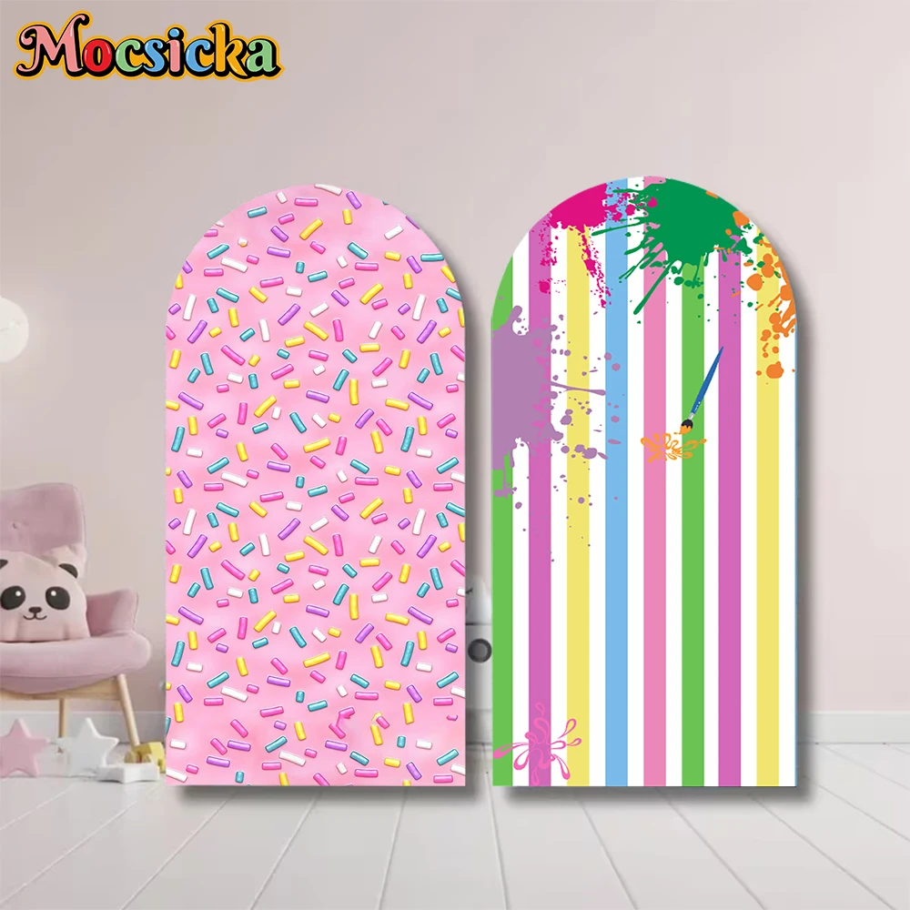 

Mocsicka Arch Backdrop Child Baby Shower Boy Birthday Adult Wedding Arched Covers Background Painting Stripes Decor Studio Props